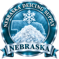 Nebraska Deicing Supply badge: snowflake and Nebraska outline over a salt pile